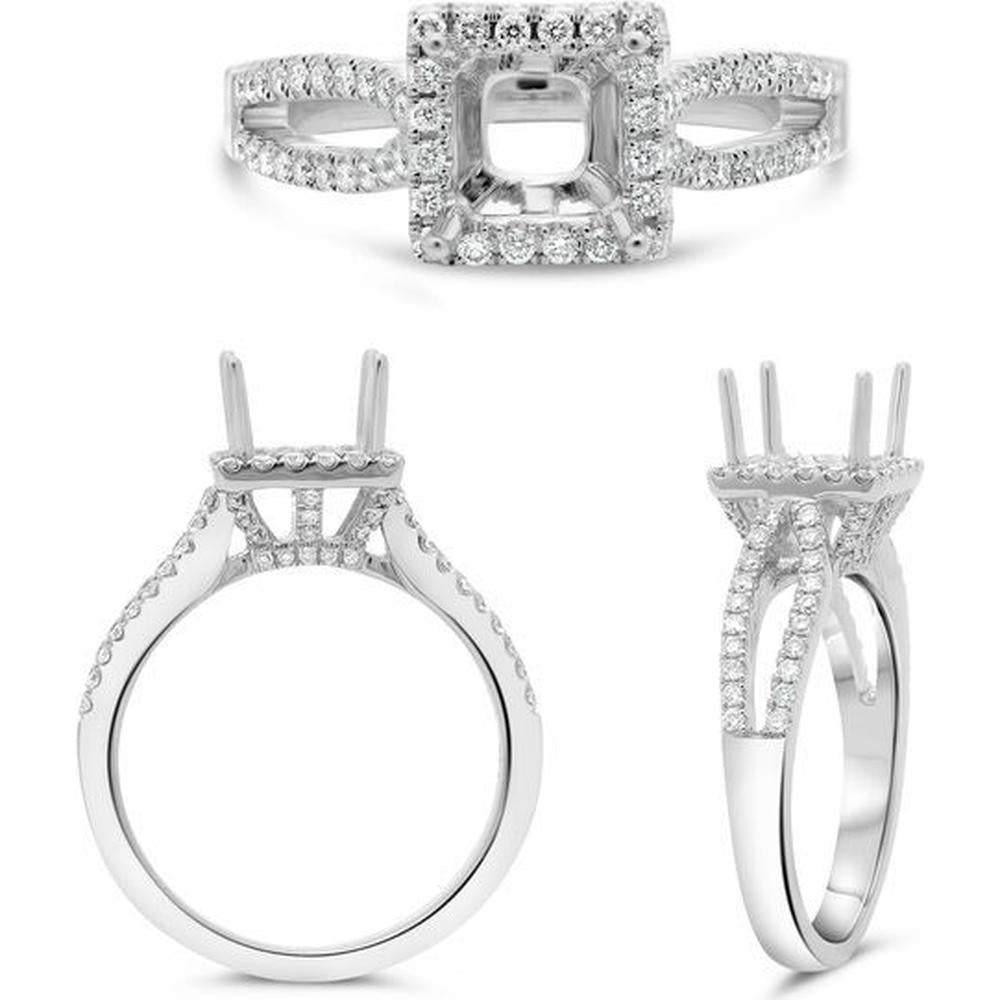 Roman & Jules - 14K White Gold Square Halo Engagement Setting with 0.46 Carat Round Diamond