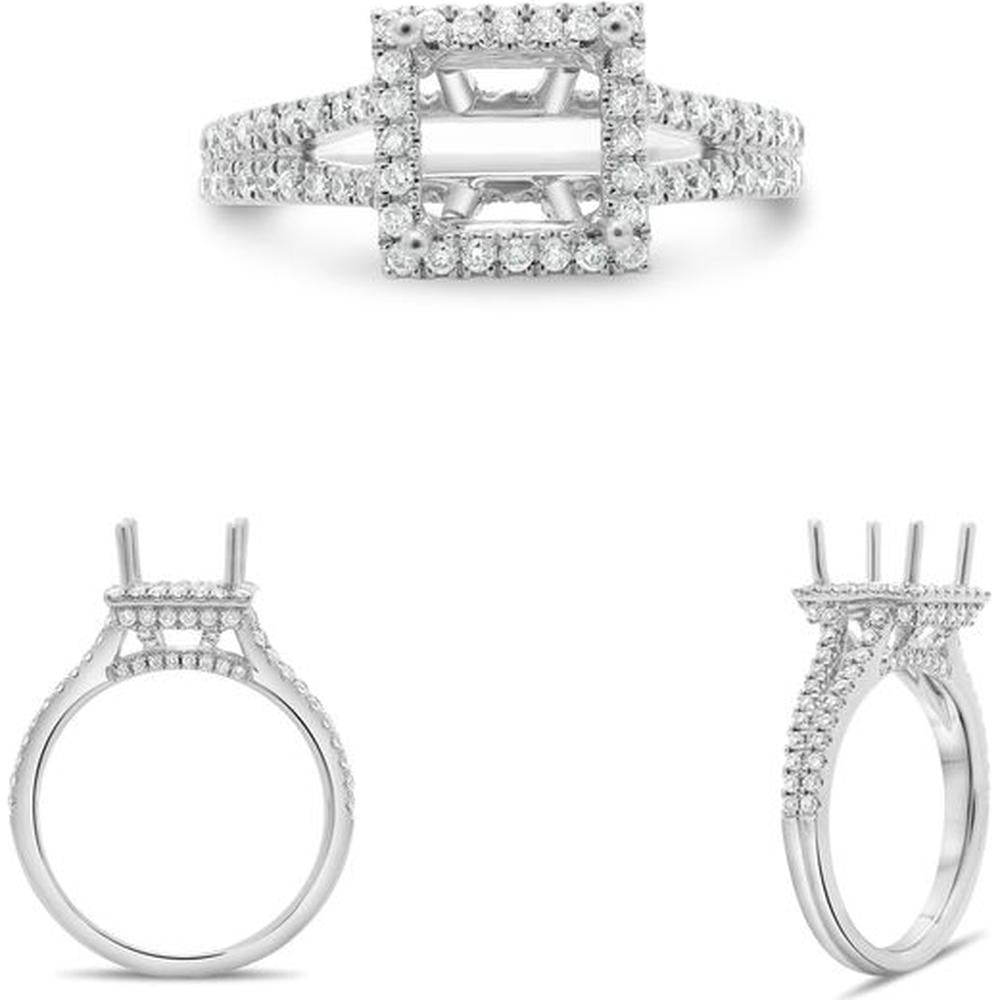 Roman & Jules - 14K White Gold Square Halo Engagement Setting with 0.60 Carat Round Diamond