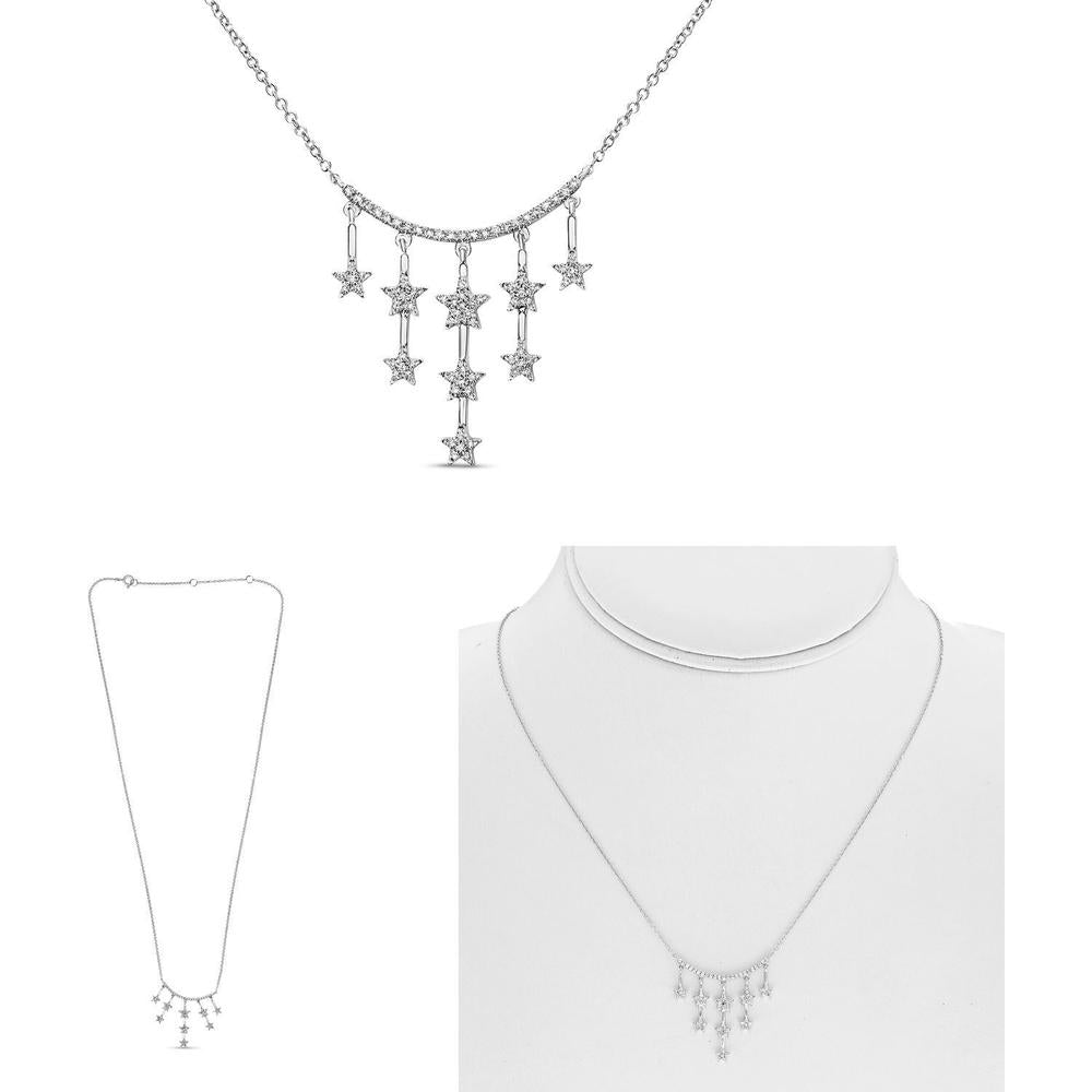 Roman & Jules - 14K White Gold Star Necklace with 0.20 Carat Round Diamonds