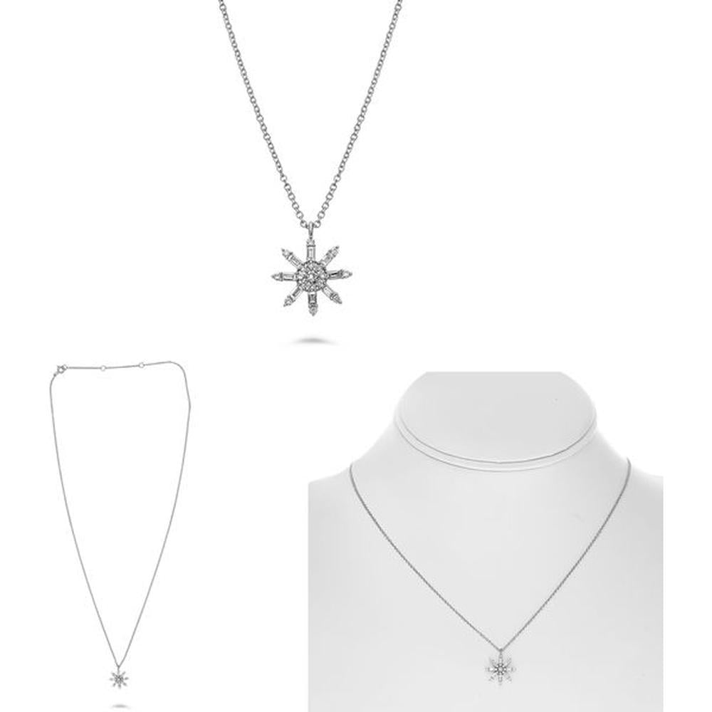 Roman & Jules - 14K White Gold Star Necklace with Round and Baguette Diamonds - 0.28 Carat Total Diamond Weight