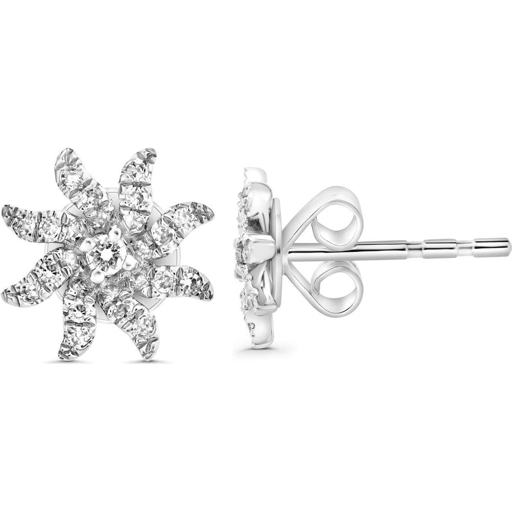 Roman & Jules - 14K White Gold Starburst Stud Earrings with 0.14 Carat Total Round Diamonds