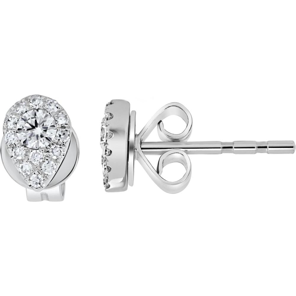 Roman & Jules - 14K White Gold Stud Earrings with 0.40 Carat Total Round Diamonds in Cluster Design