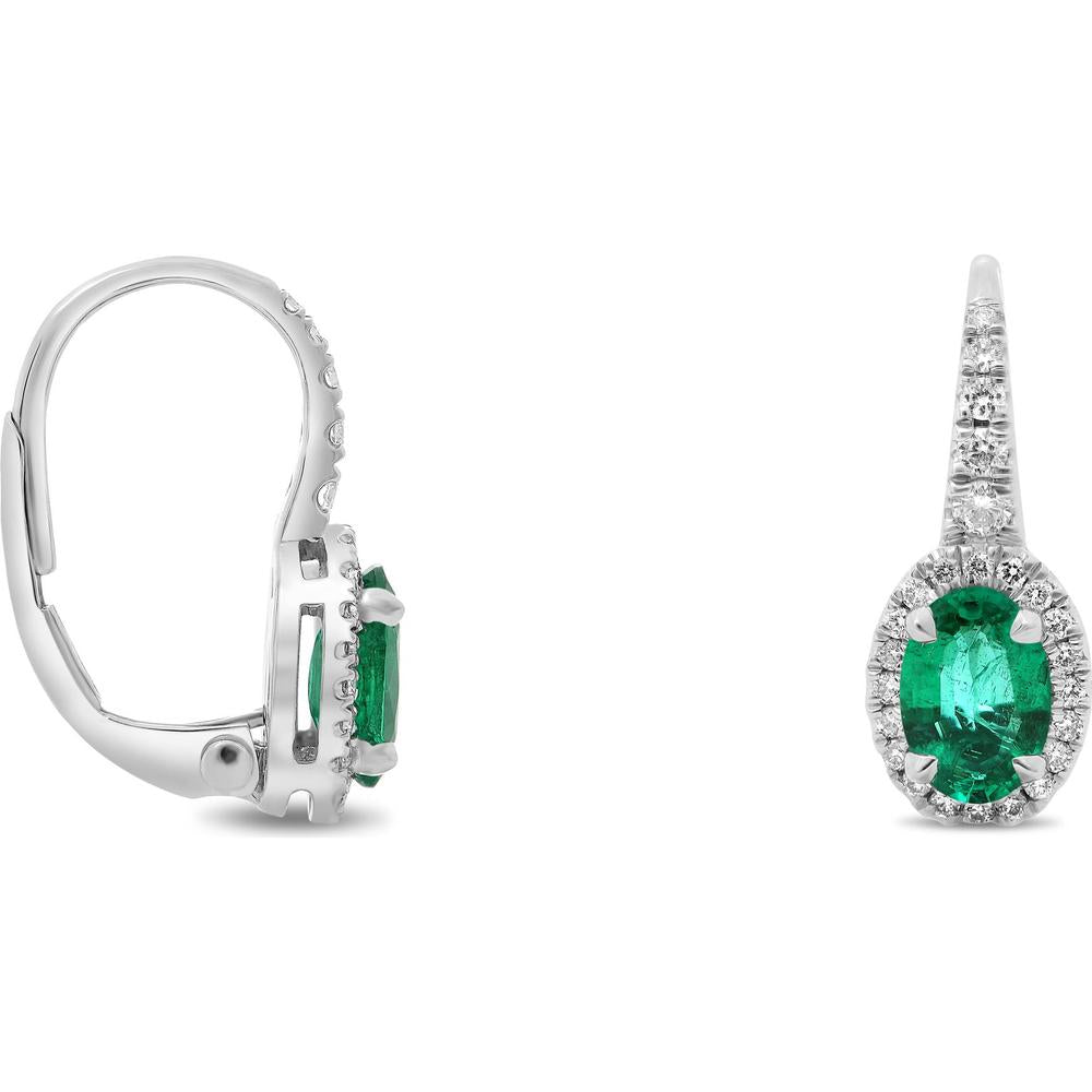 Roman & Jules - 14K White Gold Teal Sapphire Halo Drop Earrings with 0.20 Carat Diamond Halo