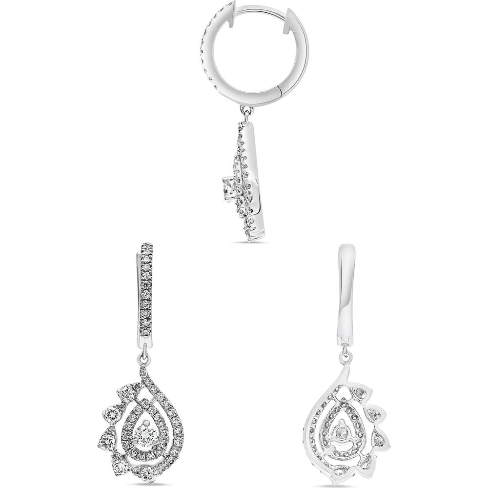 Roman & Jules - 14K White Gold Teardrop Diamond Earrings with Pave Setting - 0.75 Carat Total Diamond Weight