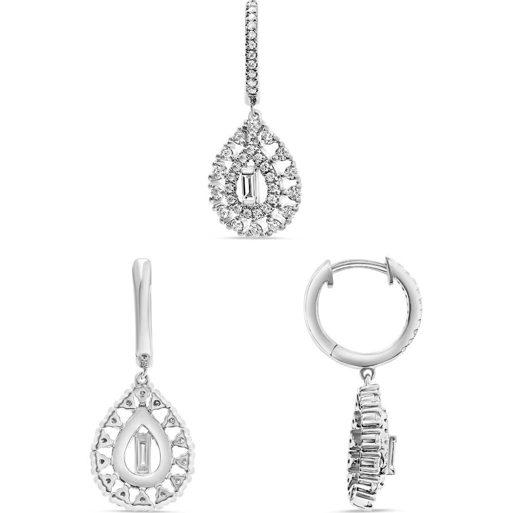 Roman & Jules - 14K White Gold Teardrop Earrings with Round and Baguette Diamonds - 0.69 Carat Total Diamond Weight