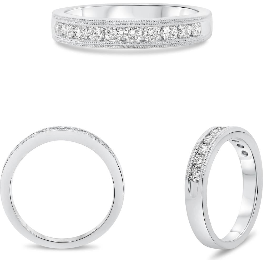 Roman & Jules - 14K White Gold Ten Stone Milgrain Band with Round Diamonds - 0.50 Carat Total Diamond Weight