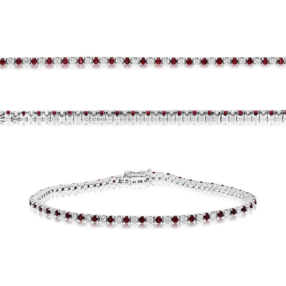 Roman & Jules - 14K White Gold Tennis Bracelet with 2-Carat Round Ruby Stones in Prong Setting