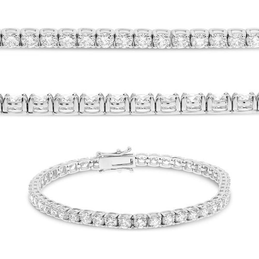 Roman & Jules - 14K White Gold Tennis Bracelet with 8.00 Carat Total Round Diamonds - Prong Set, Milgrain Detail