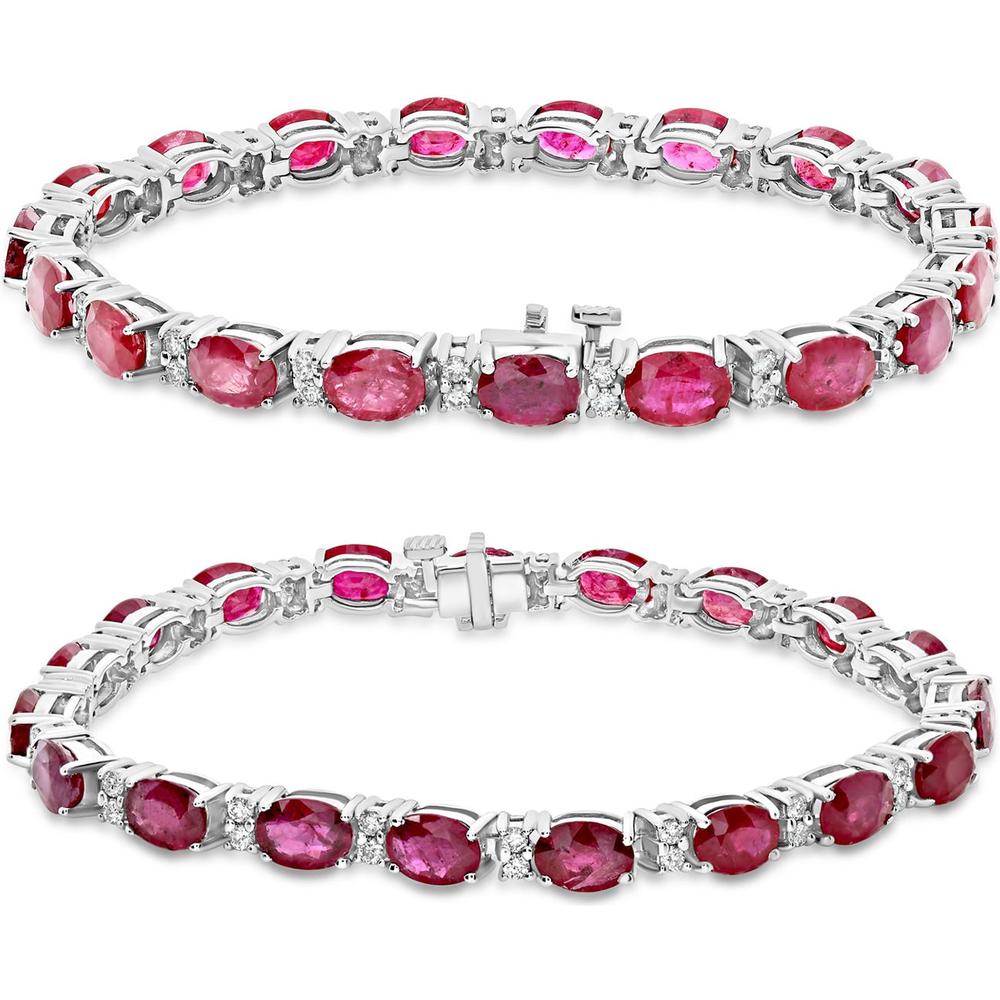 Roman & Jules - 14K White Gold Tennis Bracelet with Oval Rubies and Diamond Accents