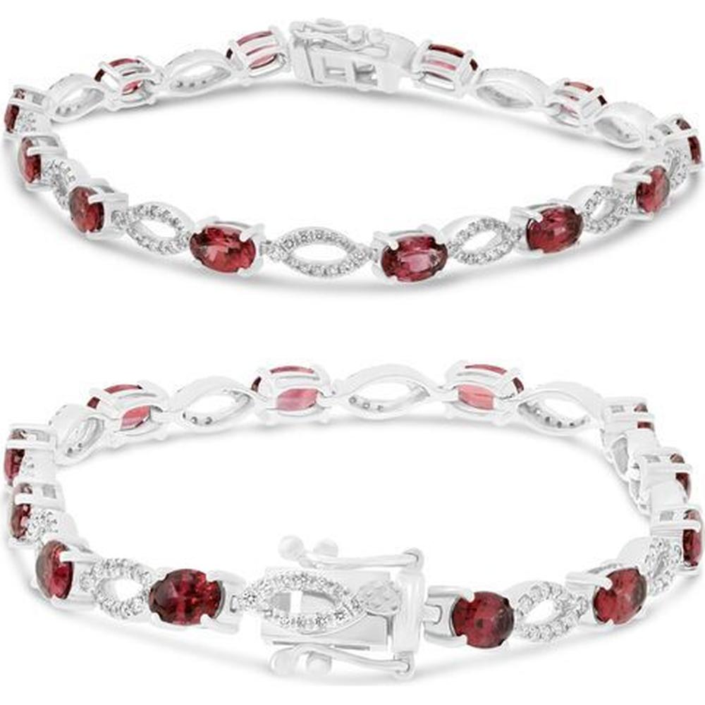Roman & Jules - 14K White Gold Tennis Bracelet with Oval Rubies and Round Diamonds - 1.50 Carat Total Ruby Weight, 0.50 Carat Total Diamond Weight