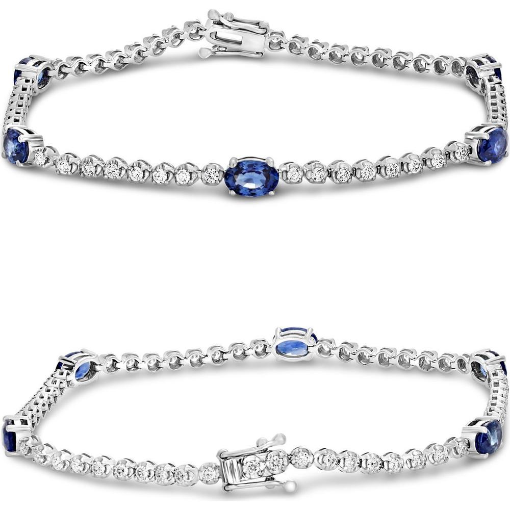 Roman & Jules - 14K White Gold Tennis Bracelet with Oval Sapphire and Round Diamond - 3.00 Carat Total Sapphire Weight, 1.00 Carat Total Diamond Weight