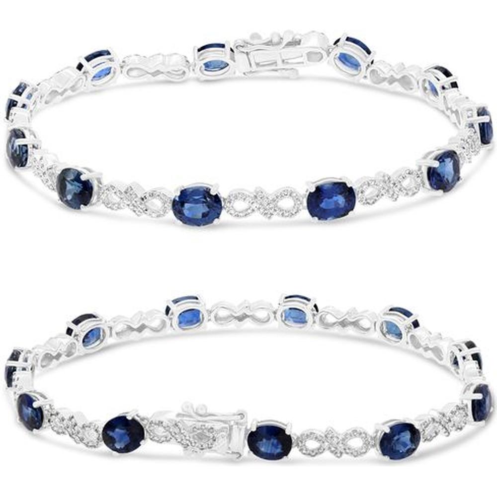 Roman & Jules - 14K White Gold Tennis Bracelet with Oval Sapphire and Round Diamond Accents - 6.00 Carat Total Sapphire Weight