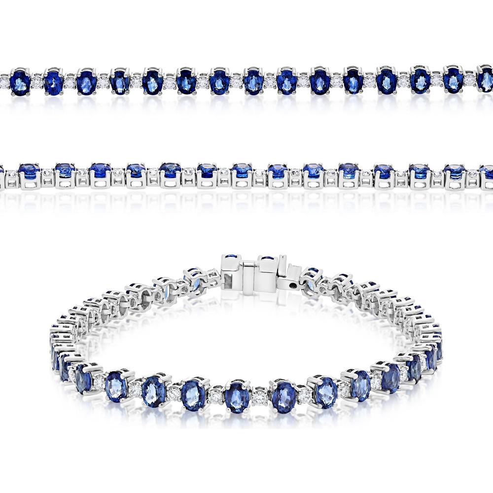 Roman & Jules - 14K White Gold Tennis Bracelet with Oval Sapphires - 7.50 Carat Total Sapphire Weight