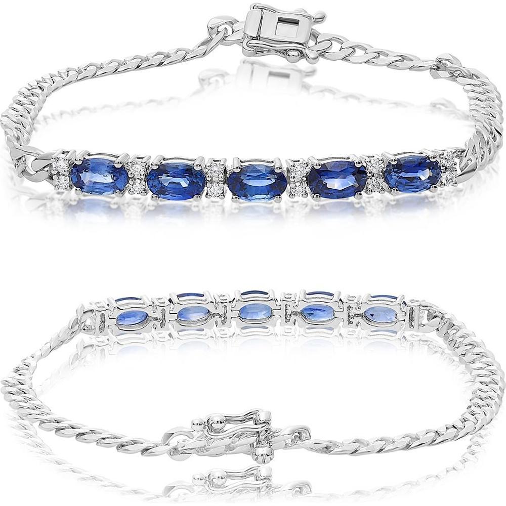 Roman & Jules - 14K White Gold Tennis Bracelet with Oval Sapphires and Round Diamonds - 2.00 Carat Total Sapphire Weight