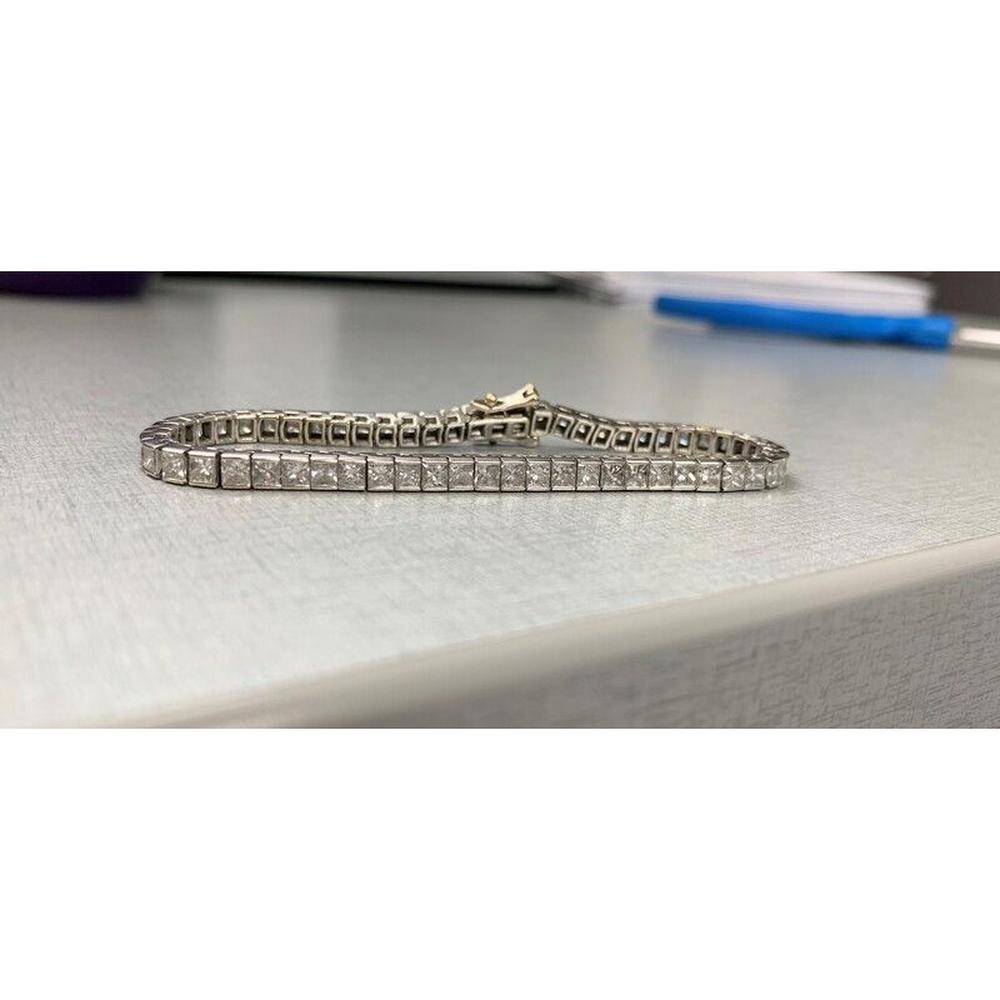 Roman & Jules - 14K White Gold Tennis Bracelet with Princess Cut Diamonds - 8.00 Carat Total Diamond Weight