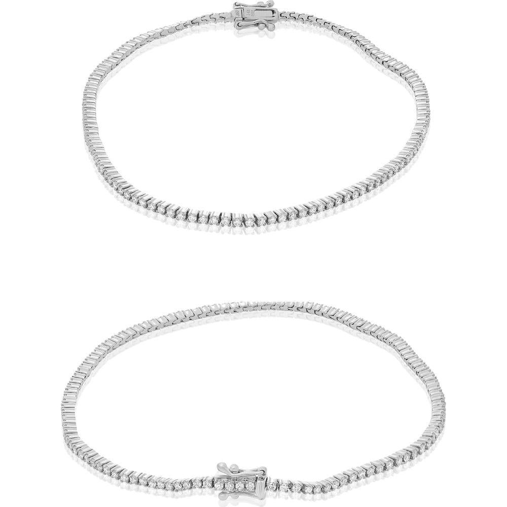 Roman & Jules - 14K White Gold Tennis Bracelet with Prong Set Round Diamonds - 0.85 Carat Total Diamond Weight