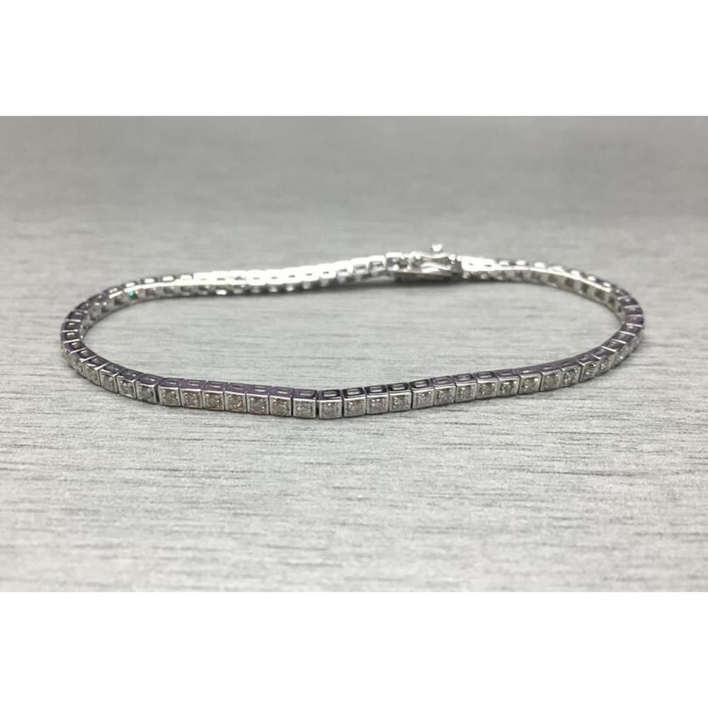 Roman & Jules - 14K White Gold Tennis Bracelet with Round Diamonds - 0.88 Carat Total Diamond Weight
