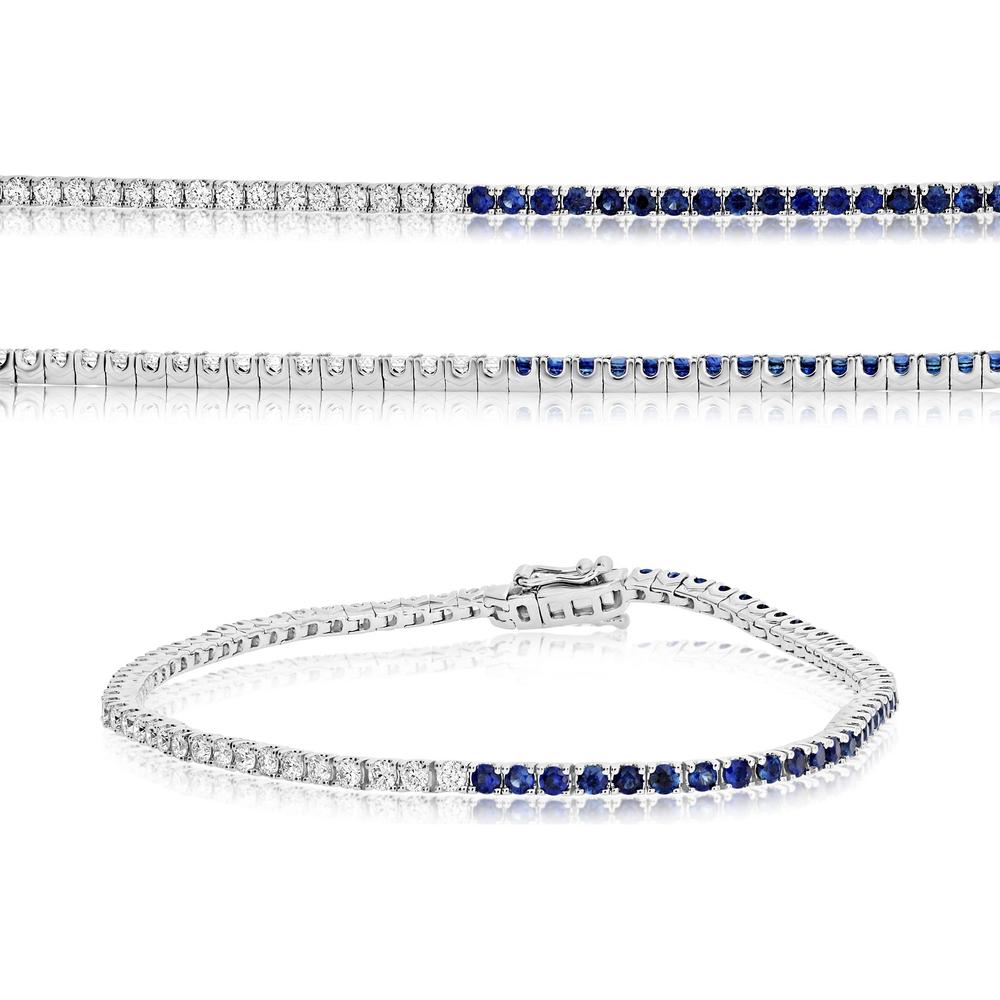 Roman & Jules - 14K White Gold Tennis Bracelet with Round Diamonds and Sapphires - 2 Carat Total Diamond Weight