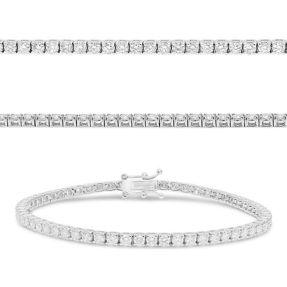 Roman & Jules - 14K White Gold Tennis Bracelet with Round Prong Set Diamonds - 4.00 Carat Total Diamond Weight