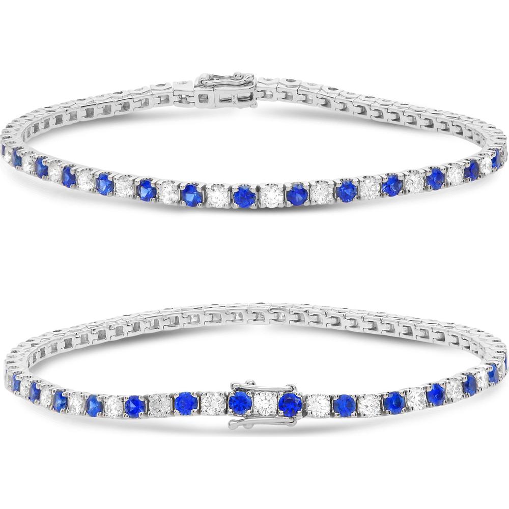 Roman & Jules - 14K White Gold Tennis Bracelet with Round Sapphires and Diamonds - 2.65 Carat Total Gem Weight
