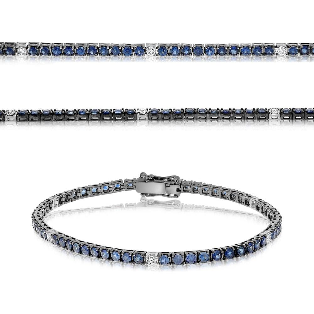 Roman & Jules - 14K White Gold Tennis Bracelet with Round Sapphires and Diamonds - 3.29 Carat Total Sapphire Weight, 0.28 Carat Total Diamond Weight