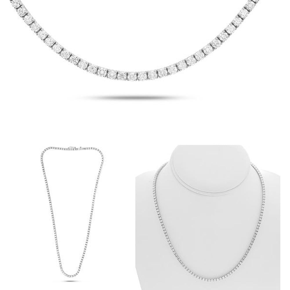 Roman & Jules - 14K White Gold Tennis Necklace with 12.00 Carat Round Diamonds