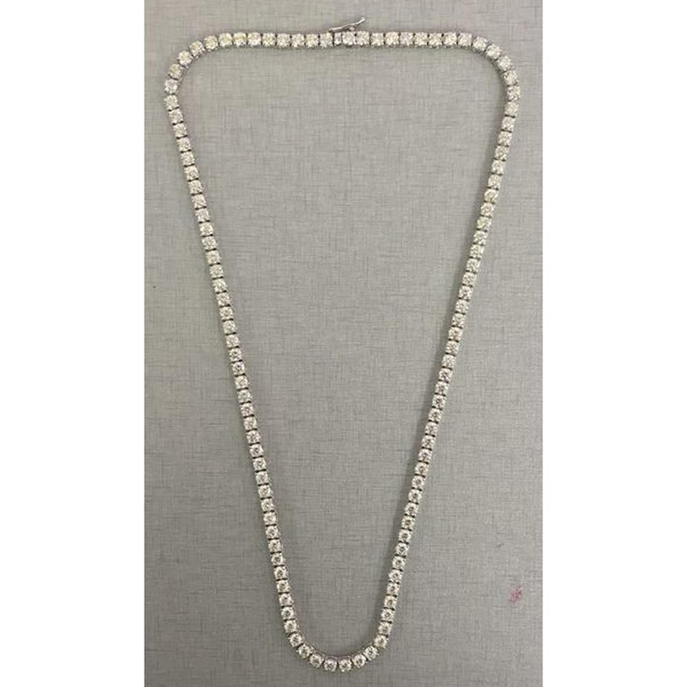 Roman & Jules - 14K White Gold Tennis Necklace with 18 Round Diamonds - 18.00 Carat Total Diamond Weight