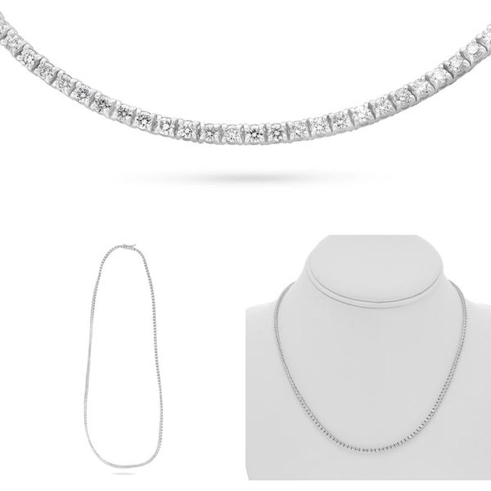 Roman & Jules - 14K White Gold Tennis Necklace with 5.00 Carat Round Diamonds in Prong Setting
