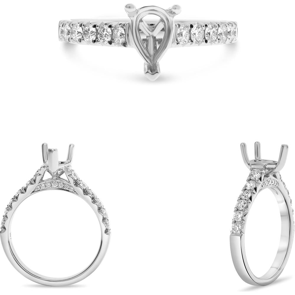 Roman & Jules - 14K White Gold Three Prong Engagement Ring with Round Diamonds - 0.53 Carat Total Diamond Weight