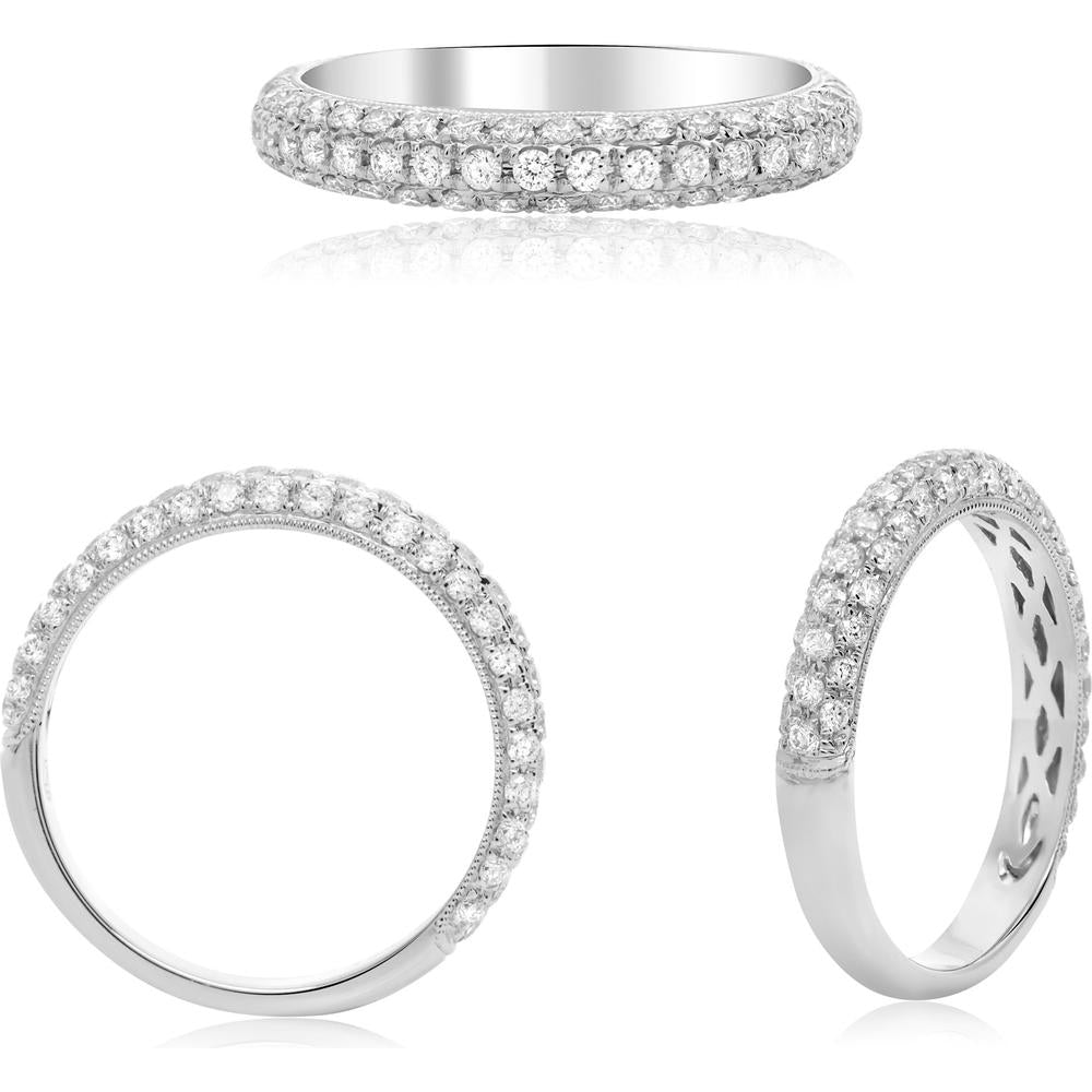 Roman & Jules - 14K White Gold Three Row Curved Diamond Band with Pave-Set Round Diamonds - 0.66 Carat Total Diamond Weight