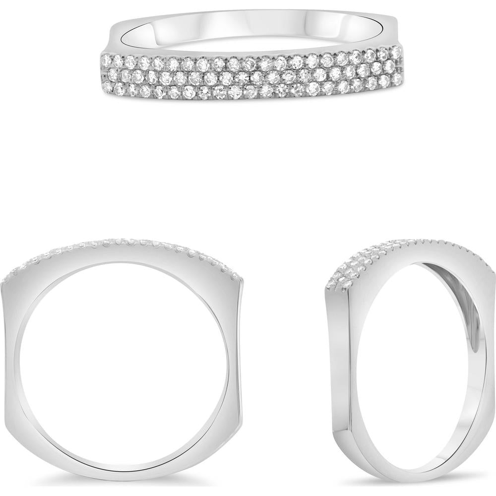 Roman & Jules - 14K White Gold Three Row Diamond Band with Micropavé Round Diamonds - 0.19 Carat Total Diamond Weight