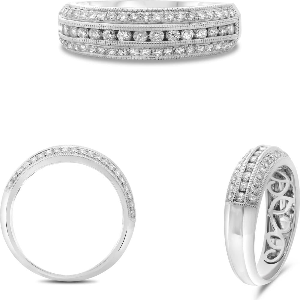 Roman & Jules - 14K White Gold Three Row Diamond Band with Round Cut Diamonds - 0.59 Carat Total Diamond Weight