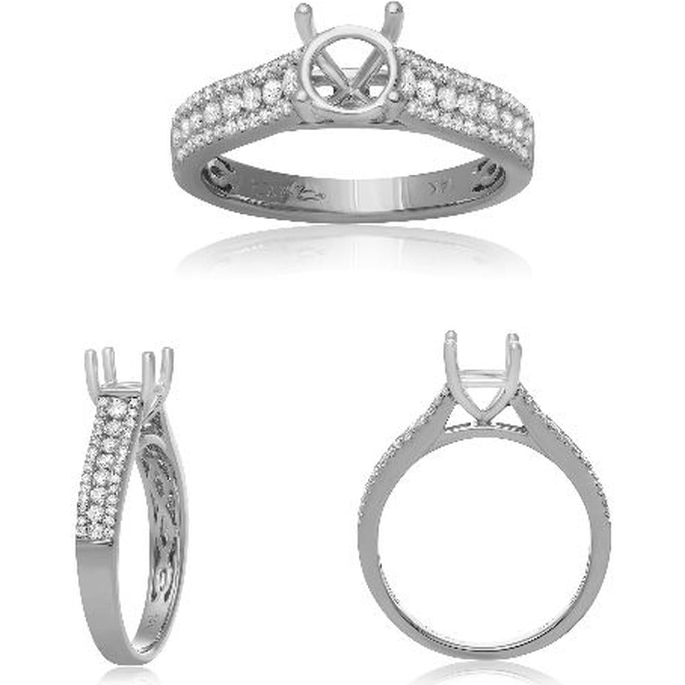 Roman & Jules - 14K White Gold Three Row Diamond Shank Engagement Ring Setting - 0.37 Carat Total Diamond Weight