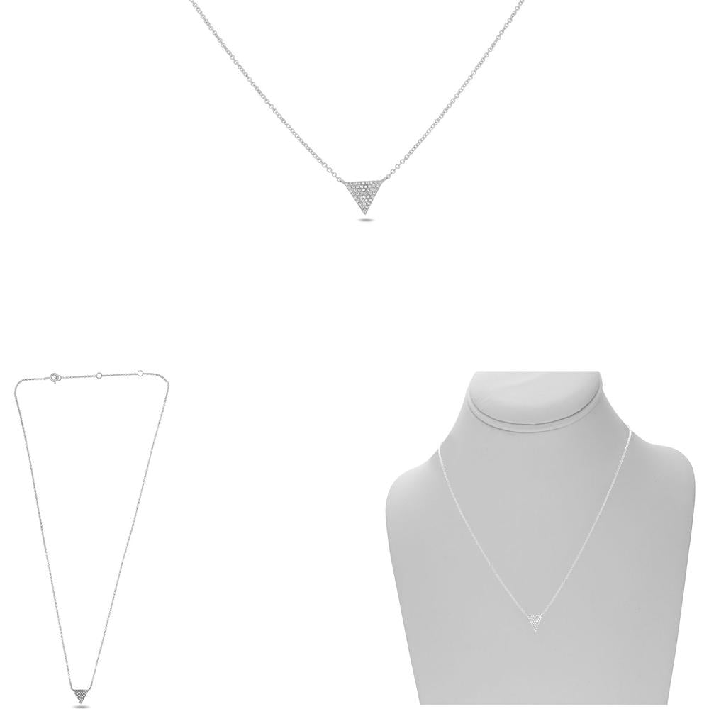 Roman & Jules - 14K White Gold Triangle Diamond Pave Necklace - 0.12 Carat Total Diamond Weight
