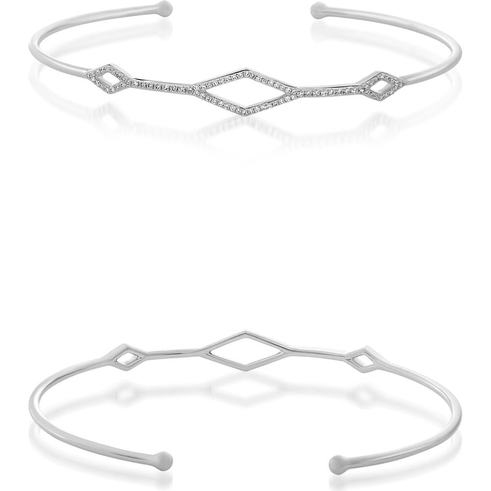 Roman & Jules - 14K White Gold Triple Kite Bangle with Pave Set Round Diamonds - 0.18 Carat Total Diamond Weight