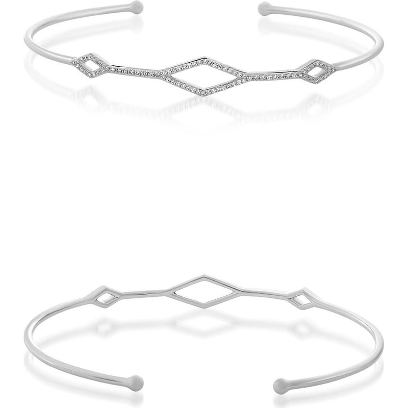 Roman & Jules - 14K White Gold Triple Kite Bangle with Pave Set Round Diamonds - 0.18 Carat Total Diamond Weight