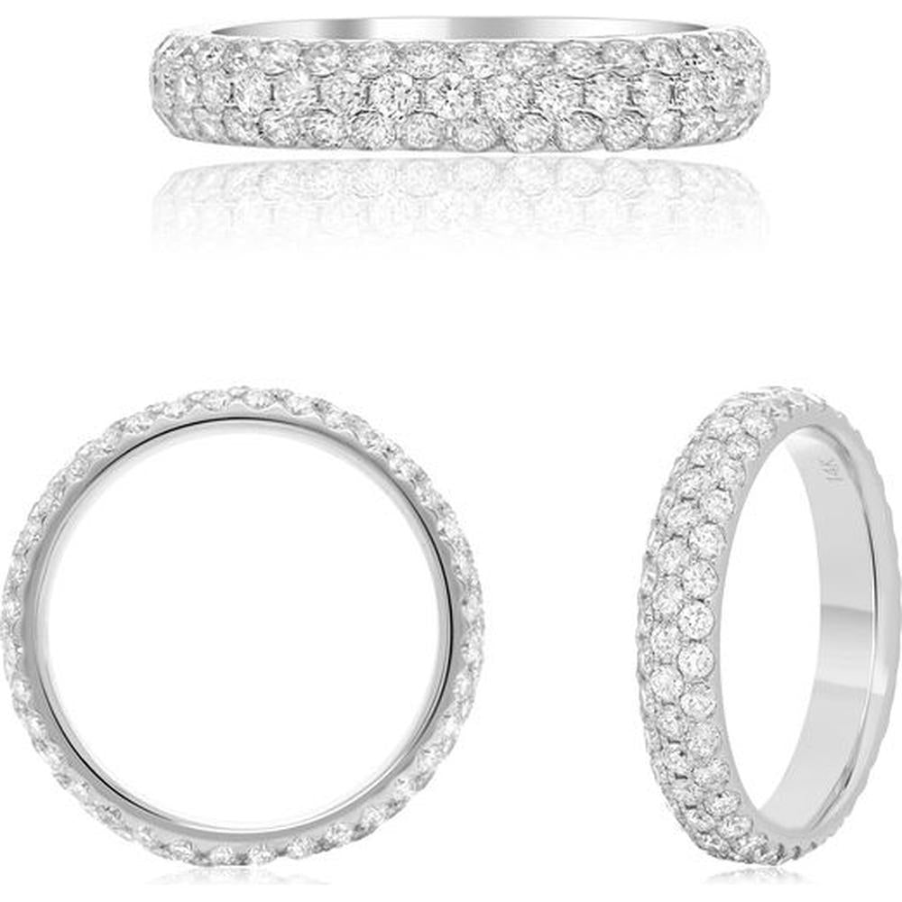 Roman & Jules - 14K White Gold Triple Pave Diamond Eternity Band - 1.52 Carat Total Diamond Weight