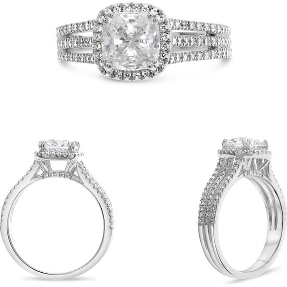 Roman & Jules - 14K White Gold Triple Pave Engagement Ring with Round Diamond Halo - 0.41 Carat Total Diamond Weight