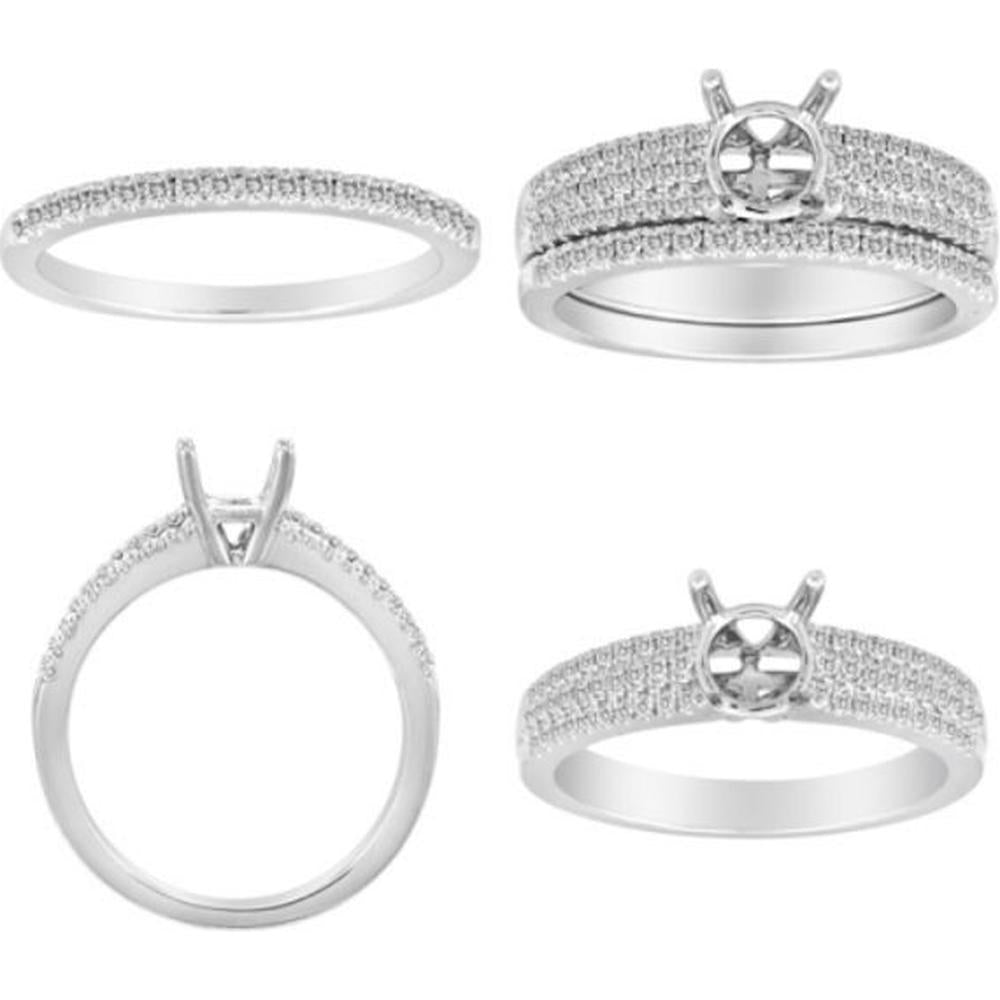 Roman & Jules - 14K White Gold Triple-Row Round Diamond Ring - 0.23 Carat Total Diamond Weight