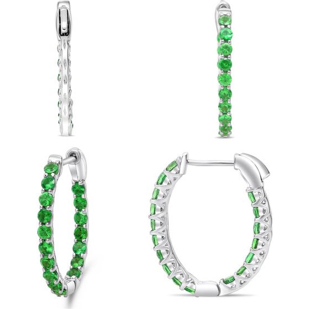 Roman & Jules - 14K White Gold Tsavorite Hoop Earrings - 1.25 Carat Total Tsavorite Weight