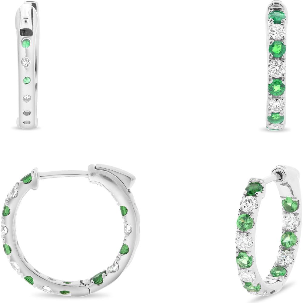 Roman & Jules - 14K White Gold Tsavorite Hoop Earrings with Micropavé Diamond Accent - 0.50 Carat Total Gem Weight