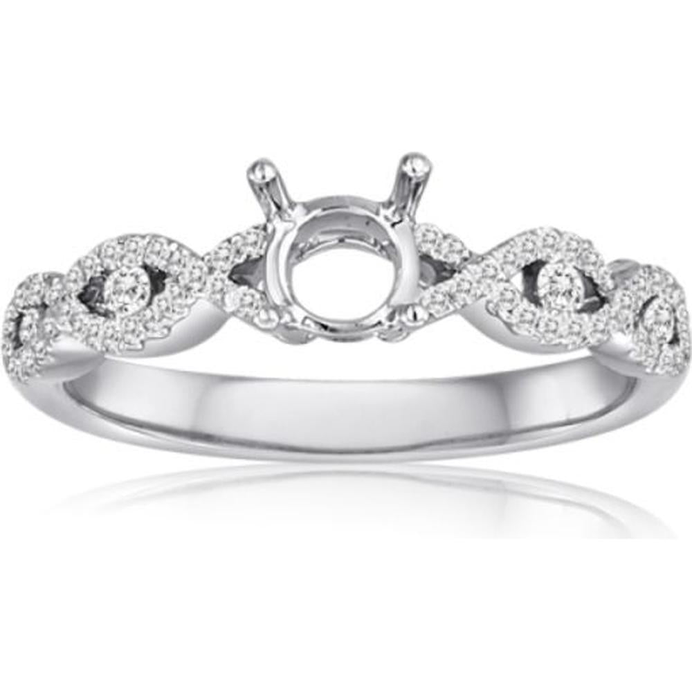 Roman & Jules - 14K White Gold Twist Band Ring with Round Diamond - 0.23 Carat Total Diamond Weight