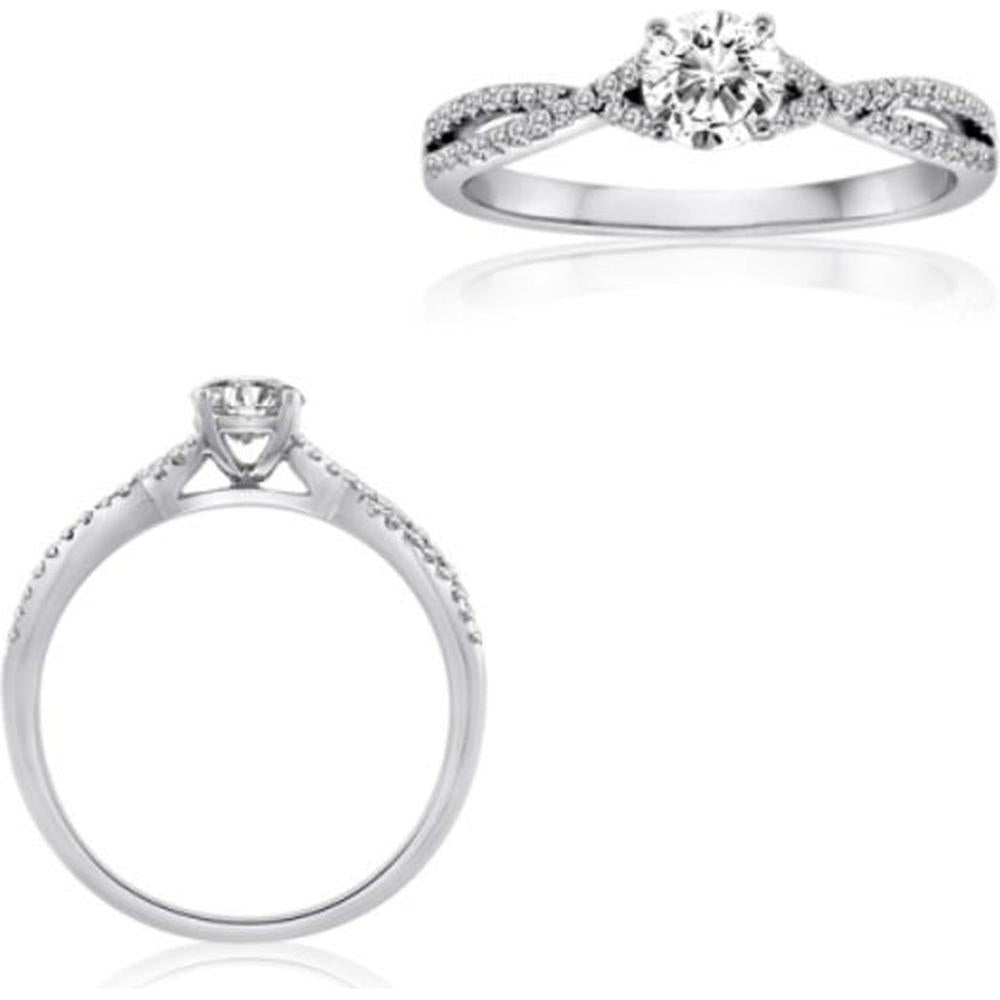 Roman & Jules - 14K White Gold Twist Design Round Diamond Ring with Micropavé Setting - 0.53 Carat Total Diamond Weight