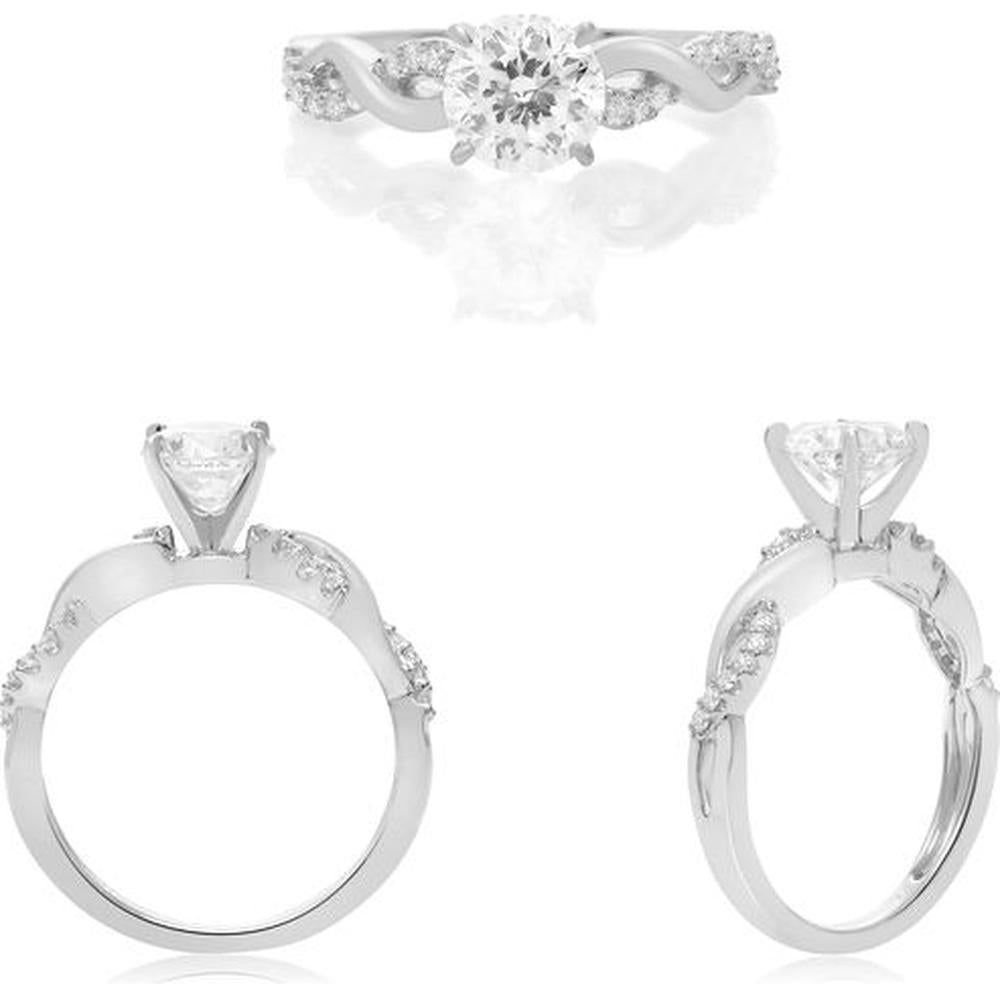 Roman & Jules - 14K White Gold Twist Engagement Ring with Round Diamond - 0.15 Carat Total Diamond Weight
