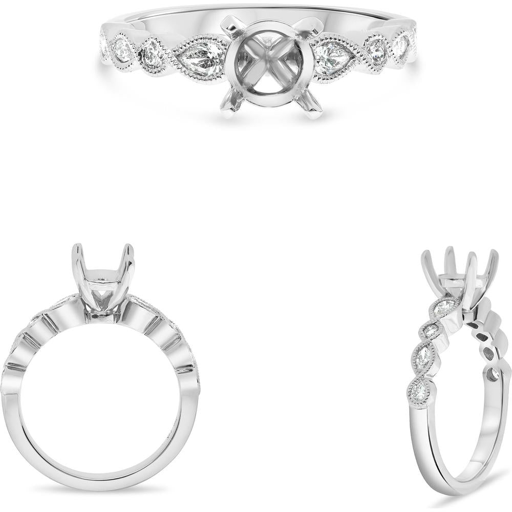 Roman & Jules - 14K White Gold Twist Shank Round Diamond Ring - 0.12 Carat Total Diamond Weight