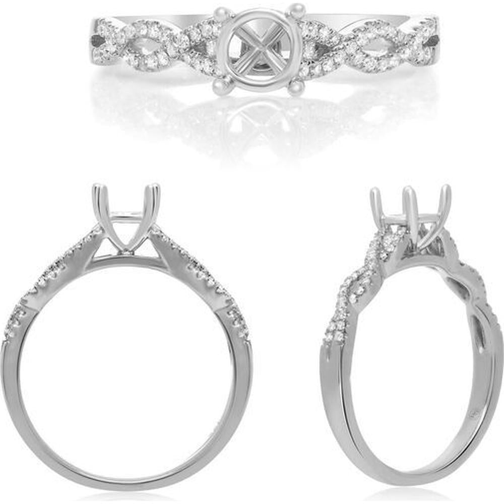 Roman & Jules - 14K White Gold Twisted Engagement Ring with 0.16 Carat Round Diamond
