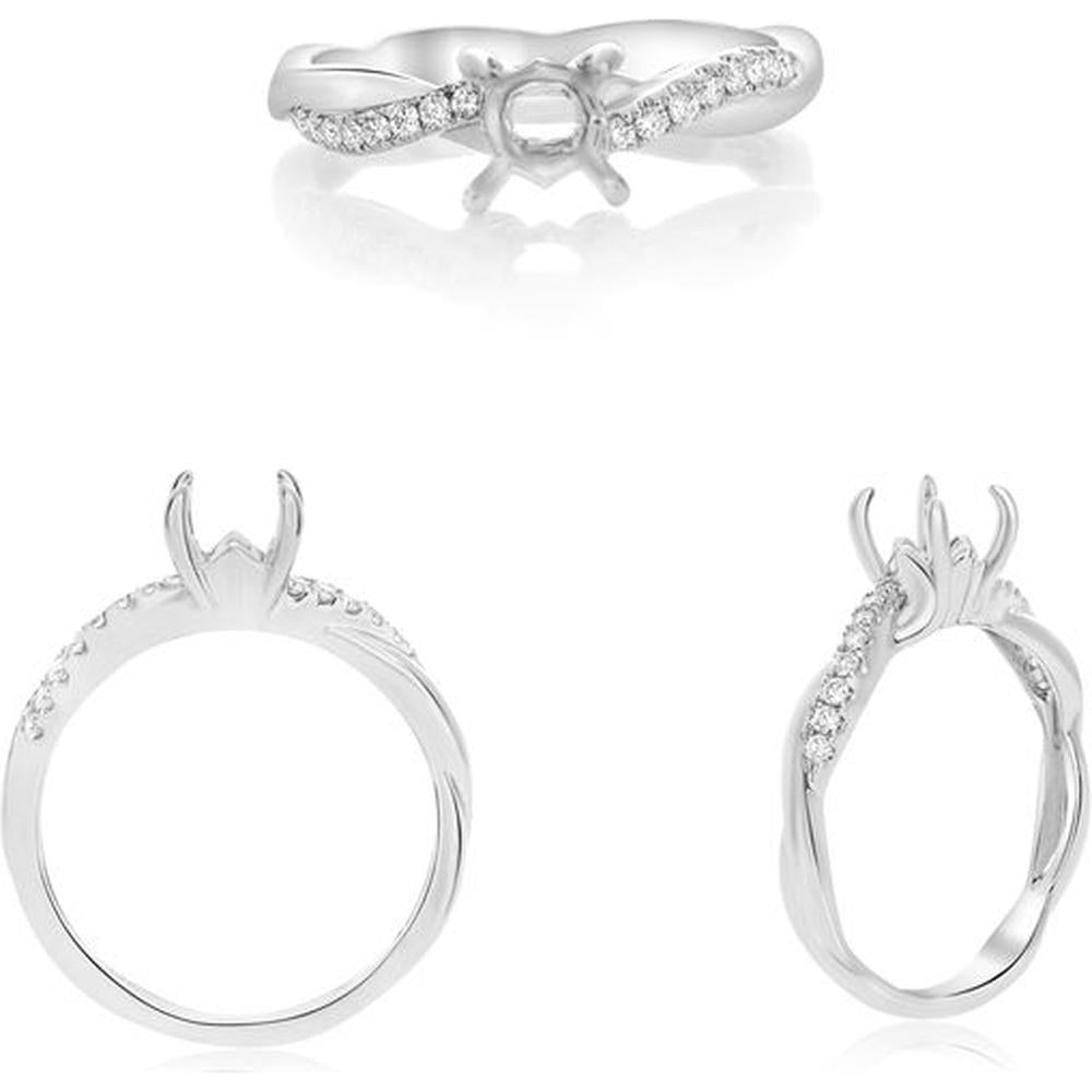 Roman & Jules - 14K White Gold Twisted Engagement Setting with Round Diamond Accents - 0.13 Carat Total Diamond Weight