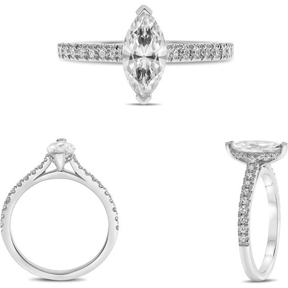 Roman & Jules - 14K White Gold Two Prong Engagement Ring with 0.28 Carat Round Diamond Accents