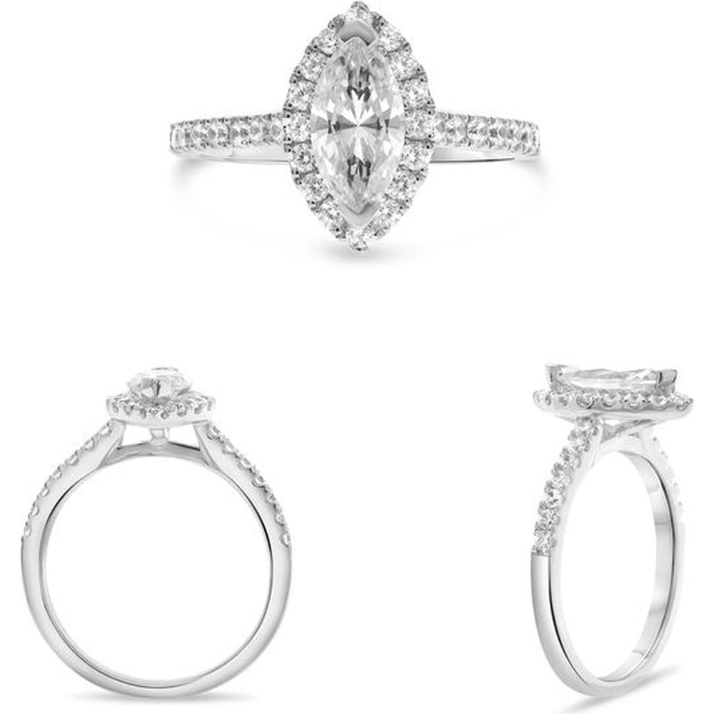 Roman & Jules - 14K White Gold Two-Prong Engagement Ring with Halo Set Round Diamond - 0.46 Carat Total Diamond Weight