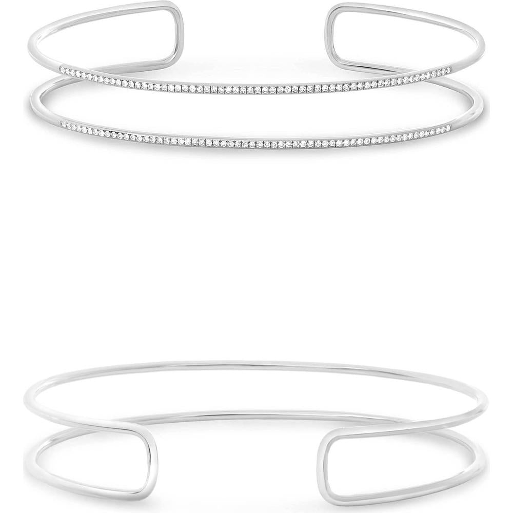 Roman & Jules - 14K White Gold Two Row Diamond Pave Bangle with 0.32 Carat Round Diamonds